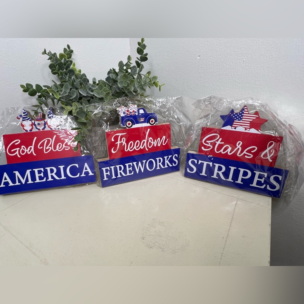 Brand New-3pcs Patriotic (4th of July) Home America Wooden Signs
